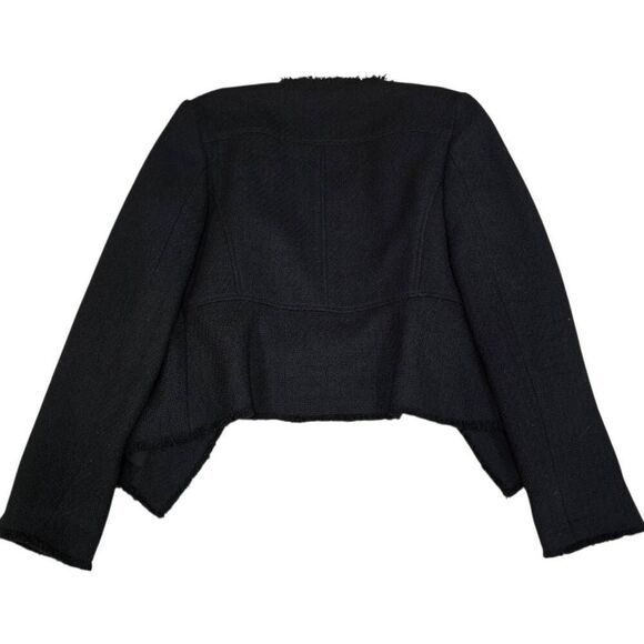 Ann Taylor LOFT Tweed Soft Fringe Detail Trim Black Draped Blazer Women's 6 - Picture 6 of 6
